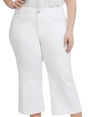 NYDJ Brigitte Wide Leg Capri Jeans 18W Optic White Frayed Hem Plus